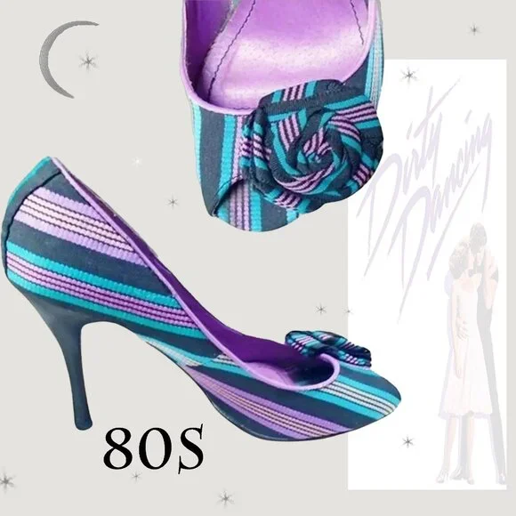 Vintage Shoes Vintage High Heel Shoes Purple Turquoise Fabric
